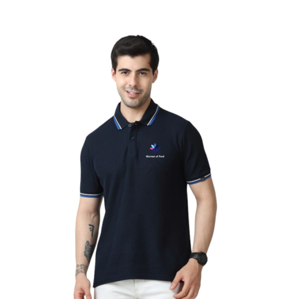 Mark & Spencer Diversity Men's Polo T-shirt Navy Blue White & Blue Tipping